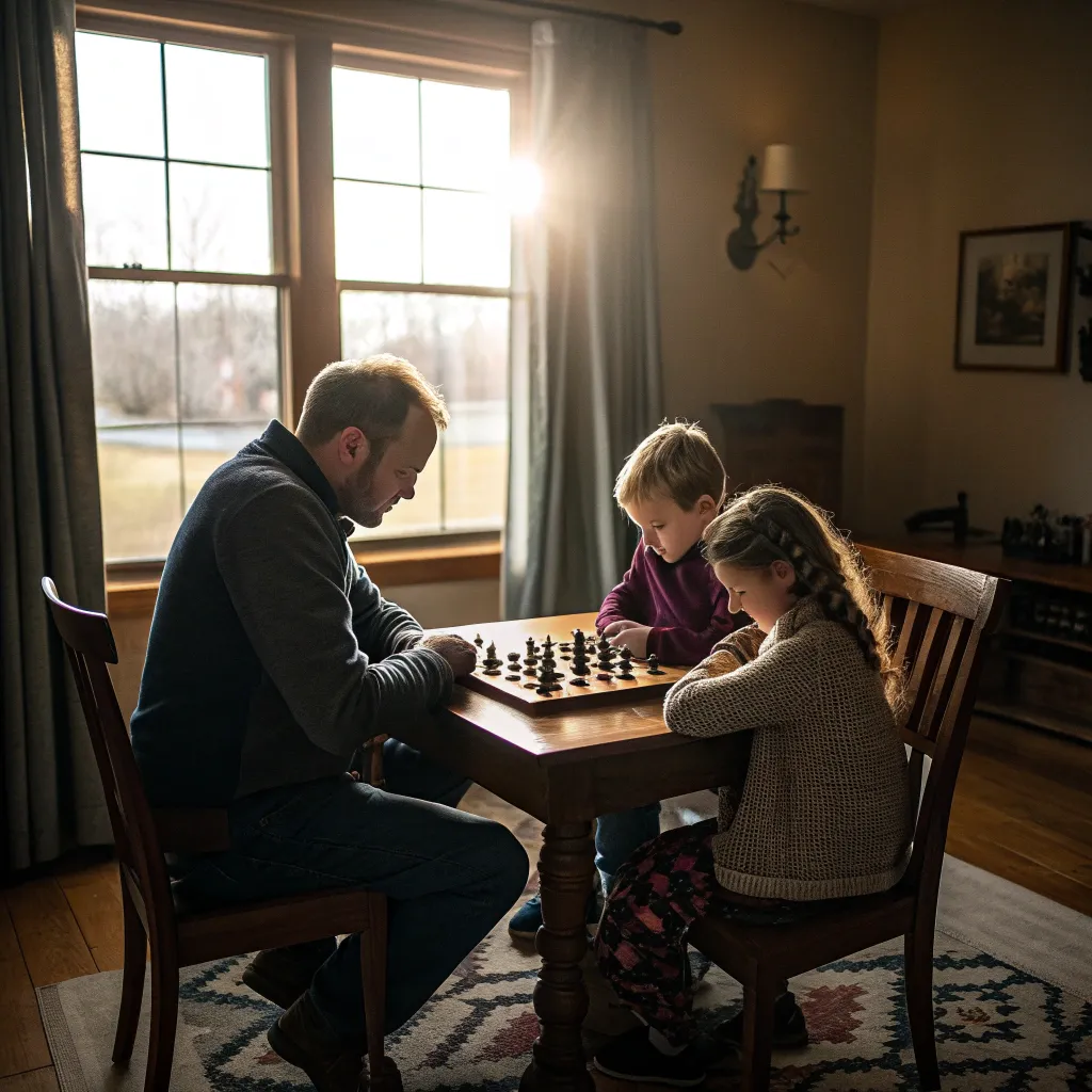 The Johnson family participating in a chess game