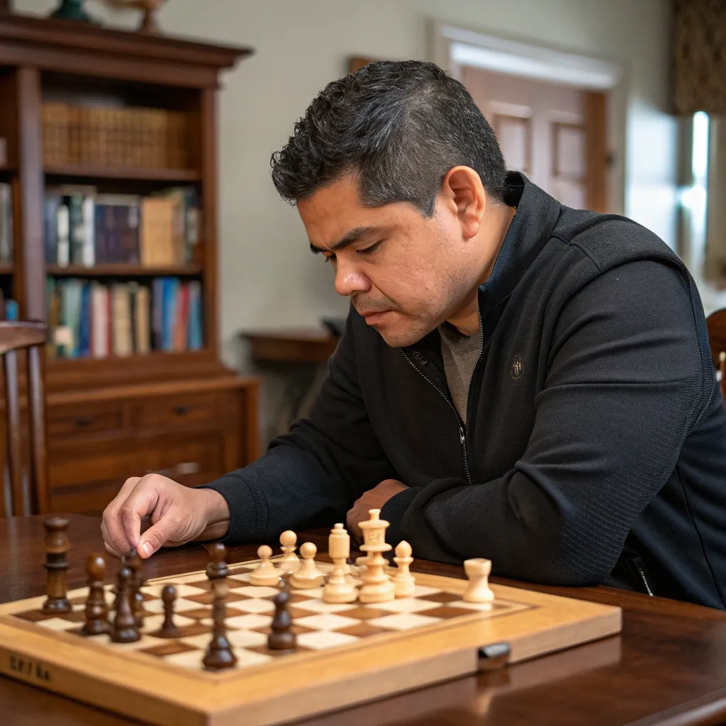 Robert Garcia focusing during a chess game